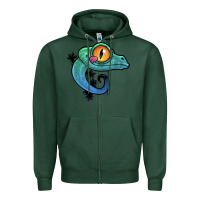 Sports Green cute colorful cartoon gecko Zipper Hoodie - linhVisuals