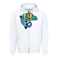 White cute colorful cartoon gecko Zipper Hoodie - linhVisuals