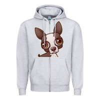 Heather Grey zippy the boston terrier Zipper Hoodie - linhVisuals