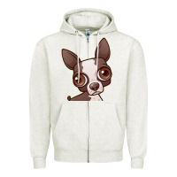Oatmeal Heather zippy the boston terrier Zipper Hoodie - linhVisuals