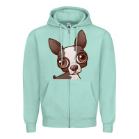 Seafoam zippy the boston terrier Zipper Hoodie - linhVisuals