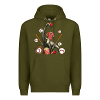 Army Green brachiosaurus with baseball Premium Hoodie - Artiststas
