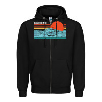 Black vintage california wave surf retro 80s california beach surfing Zipper Hoodie - linhVisuals