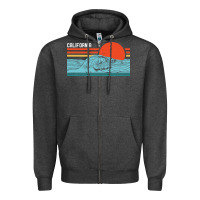 Charcoal Heather vintage california wave surf retro 80s california beach surfing Zipper Hoodie - linhVisuals