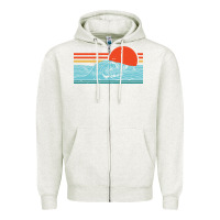 Oatmeal Heather vintage california wave surf retro 80s california beach surfing Zipper Hoodie - linhVisuals