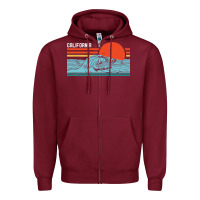 Burgundy vintage california wave surf retro 80s california beach surfing Zipper Hoodie - linhVisuals