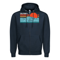 Navy vintage california wave surf retro 80s california beach surfing Zipper Hoodie - linhVisuals