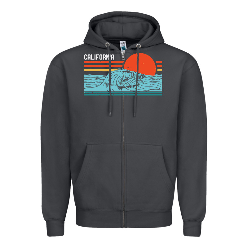 Vintage California Wave Surf Retro 80s California Beach Surfing Zipper Hoodie by linhVisuals | Teevron