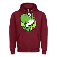 Burgundy Cartoon Yoshi Zipper Hoodie - linhVisuals