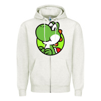 Oatmeal Heather Cartoon Yoshi Zipper Hoodie - linhVisuals