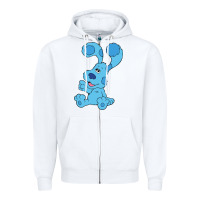 White blues clues on red sofa Zipper Hoodie - linhVisuals