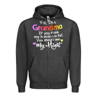 Charcoal Heather grandma t  shirt yes i'm grandma if you think my hands are full t  shi Zipper Hoodie - linhVisuals