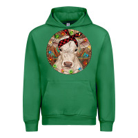 Emerald Christmas Charolais Calf Baby Cow Urban Hoodie - RanaPortraitStore