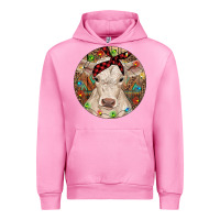 Fuchsia Pink Christmas Charolais Calf Baby Cow Urban Hoodie - RanaPortraitStore