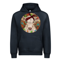 Navy Christmas Charolais Calf Baby Cow Urban Hoodie - RanaPortraitStore