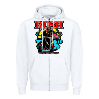 White RUSH MUSIC Zipper Hoodie - linhVisuals