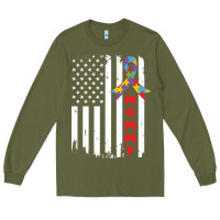 Army Green lil autism mom Long Sleeve Tee - CowhideDigitalArt