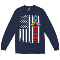 Navy lil autism mom Long Sleeve Tee - CowhideDigitalArt