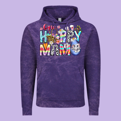 One Happy Mama Easter Bunny Vintage Hoodie Designed By Cowhidedigitalart