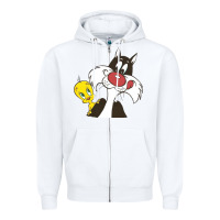 White tweety and sylvester Zipper Hoodie - linhVisuals