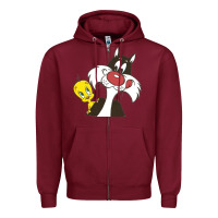 Burgundy tweety and sylvester Zipper Hoodie - linhVisuals