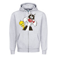 Heather Grey tweety and sylvester Zipper Hoodie - linhVisuals