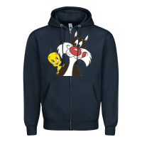 Navy tweety and sylvester Zipper Hoodie - linhVisuals