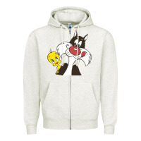 Oatmeal Heather tweety and sylvester Zipper Hoodie - linhVisuals
