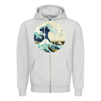 Dove Grey great wave Zipper Hoodie - linhVisuals
