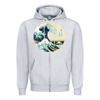 Heather Grey great wave Zipper Hoodie - linhVisuals
