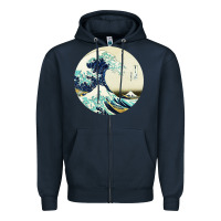 Navy great wave Zipper Hoodie - linhVisuals