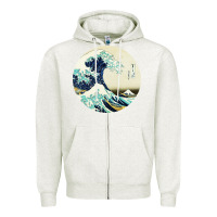 Oatmeal Heather great wave Zipper Hoodie - linhVisuals