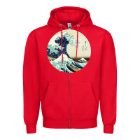 Red great wave Zipper Hoodie - linhVisuals