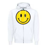 White vintage retro happy smiley face 80's 90's aesthetic sweatshirt Zipper Hoodie - linhVisuals