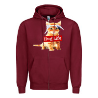 Burgundy hug life kitty cat Zipper Hoodie - linhVisuals