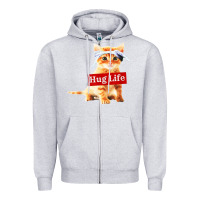 Heather Grey hug life kitty cat Zipper Hoodie - linhVisuals