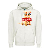 Oatmeal Heather hug life kitty cat Zipper Hoodie - linhVisuals