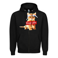 Black hug life kitty cat Zipper Hoodie - linhVisuals