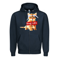 Navy hug life kitty cat Zipper Hoodie - linhVisuals