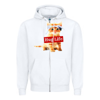 White hug life kitty cat Zipper Hoodie - linhVisuals