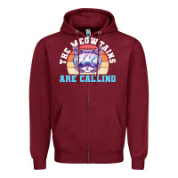 Burgundy skiing t  shirt ski goggles cat the meowtains are calling skier winter Zipper Hoodie - linhVisuals