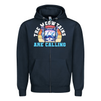 Navy skiing t  shirt ski goggles cat the meowtains are calling skier winter Zipper Hoodie - linhVisuals