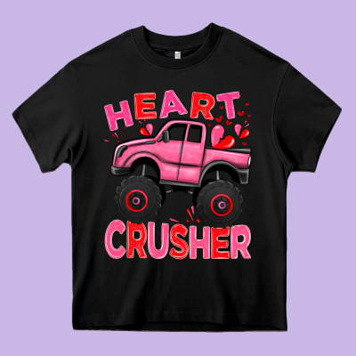 Heart Crusher Pink Monster Truck Valentine's Day Heavy Core Tee Designed By Howdyjamesfarm