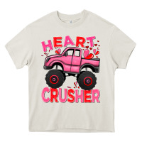 Cream Heart crusher pink monster truck Valentine's Day Heavy Core Tee - HowdyJamesFarm