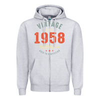 Heather Grey Vintage Since 1958 - 64th Birthday Retro Classic Zipper Hoodie - linhVisuals