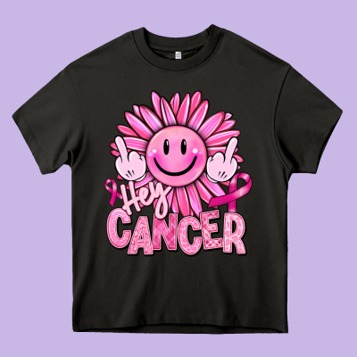 Hey Cancer Smiley Face Breast Cancer Heavy Core Tee Designed By Ranaportraitstore