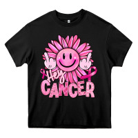 Black hey cancer smiley face breast cancer Heavy Core Tee - RanaPortraitStore