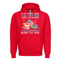 Red yarn t  shirt in my dream world yarn is free, coffee is healthy and cr Zipper Hoodie - linhVisuals