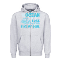 Heather Grey into the ocean i go to find my soul Zipper Hoodie - linhVisuals