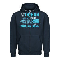 Navy into the ocean i go to find my soul Zipper Hoodie - linhVisuals